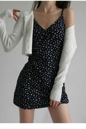 Y2K Dark Navy Ditsy Floral Mini Strappy Dress - Streetwear Aesthetic