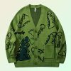 Y2K Dinosaur Knitted Cardigan, Harajuku T-Rex Cartoon Pullover