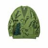 Y2K Dinosaur Print Oversized Knit Cardigan Streetwear Hip Hop Winter Coat