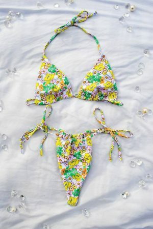 Y2K Ditsy Flower Triangle Bikini Top