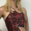 Y2K Dragon Print Lace-Up Corset Camisole - Streetwear Vintage Fashion Top