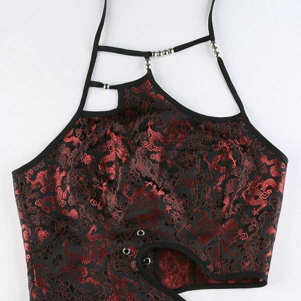 Y2K Dragon Print Lace-Up Corset Camisole - Streetwear Vintage Fashion Top