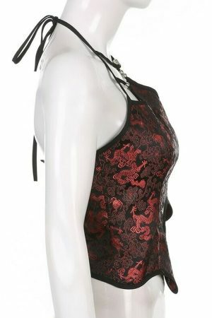 Y2K Dragon Print Lace-Up Corset Camisole - Streetwear Vintage Fashion Top