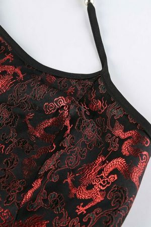 Y2K Dragon Print Lace-Up Corset Camisole - Streetwear Vintage Fashion Top