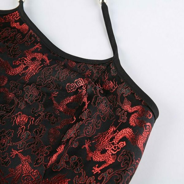 Y2K Dragon Print Lace-Up Corset Camisole - Streetwear Vintage Fashion Top