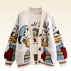 Y2K Duck Print Embroidered Knit Cardigan Harajuku Streetwear