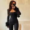 Y2K Elegant Long Sleeve Hairy Corset Blouse Top Women Streetwear Aesthetic