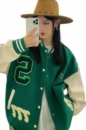 Y2K Embroidered Baseball Jacket - Retro Streetwear Aesthetic