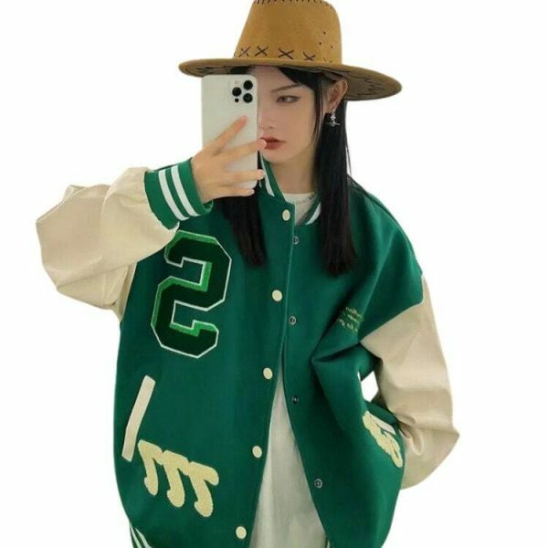 Y2K Embroidered Baseball Jacket - Retro Streetwear Aesthetic