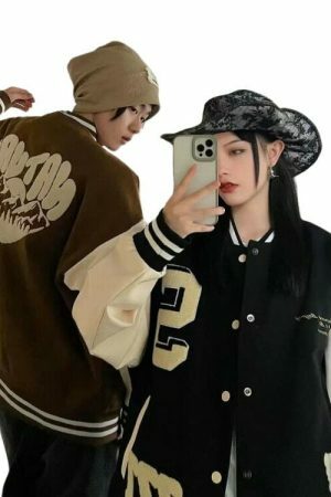 Y2K Embroidered Baseball Jacket - Retro Streetwear Aesthetic