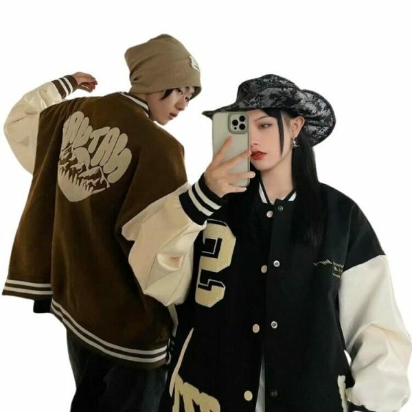 Y2K Embroidered Baseball Jacket - Retro Streetwear Aesthetic