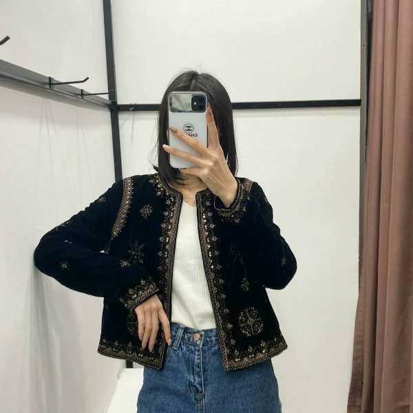 Y2K Embroidered Velvet Jacket for Women - Retro Streetwear Aesthetic