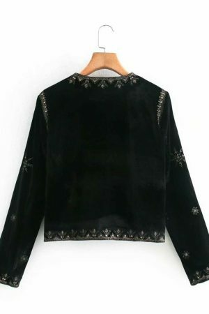 Y2K Embroidered Velvet Jacket for Women - Retro Streetwear Aesthetic