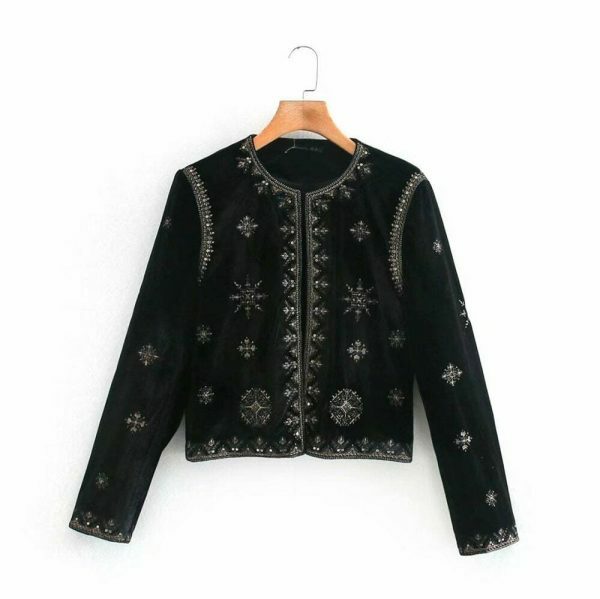 Y2K Embroidered Velvet Jacket for Women - Retro Streetwear Aesthetic