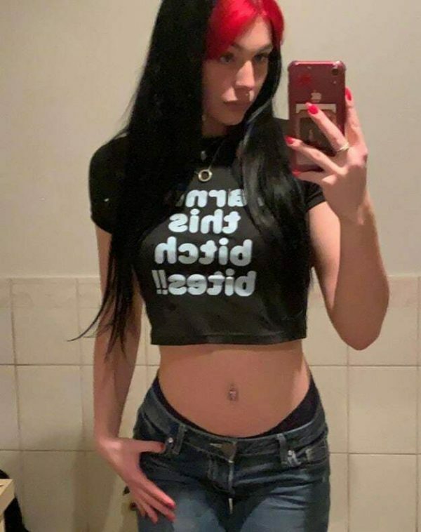 Y2K Emo E-Girl Crop Tee, Warning Bitch Bites Slogan Shirt, Gothic Letter Print Top