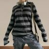 Y2K Fairy Grunge Knit Striped Long Sleeve Tee - Women's Streetwear Fashion