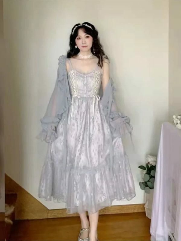 Y2K Fairy Sequin Lace Tulle Vintage Slip French Cottagecore Milkmaid Dress