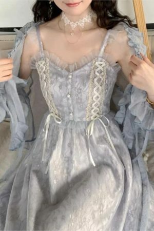 Y2K Fairy Sequin Lace Tulle Vintage Slip French Cottagecore Milkmaid Dress