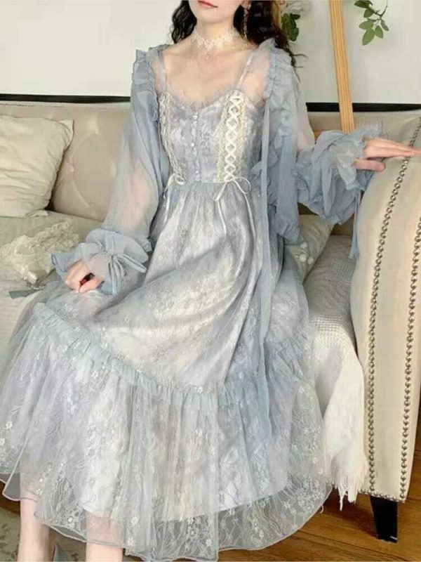 Y2K Fairy Sequin Lace Tulle Vintage Slip French Cottagecore Milkmaid Dress