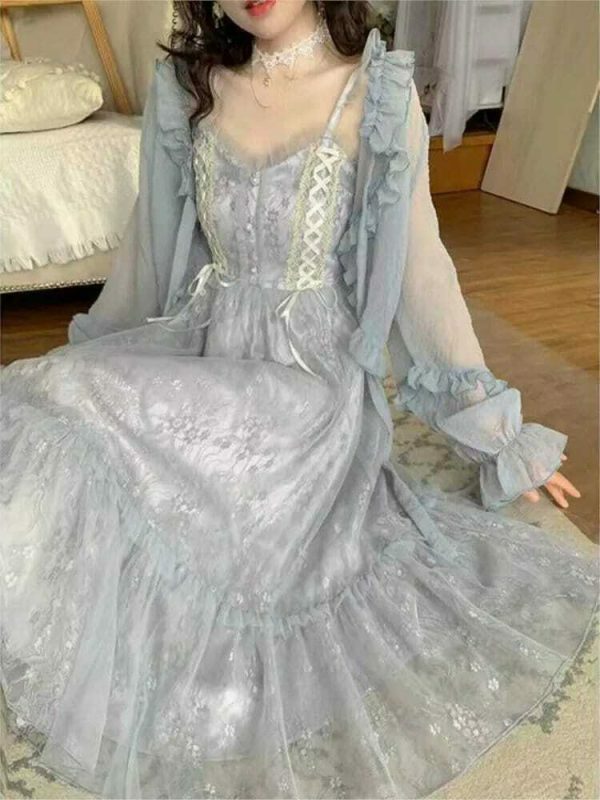 Y2K Fairy Sequin Lace Tulle Vintage Slip French Cottagecore Milkmaid Dress