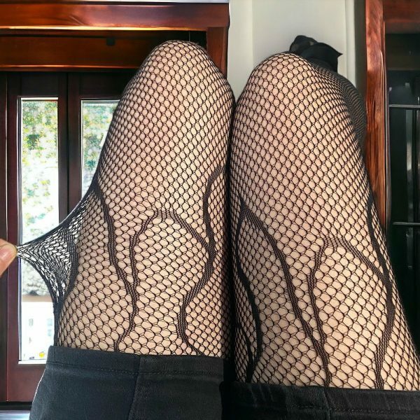 Y2K Flame Pattern Black Fishnet Stockings - Harajuku Grunge Pantyhose