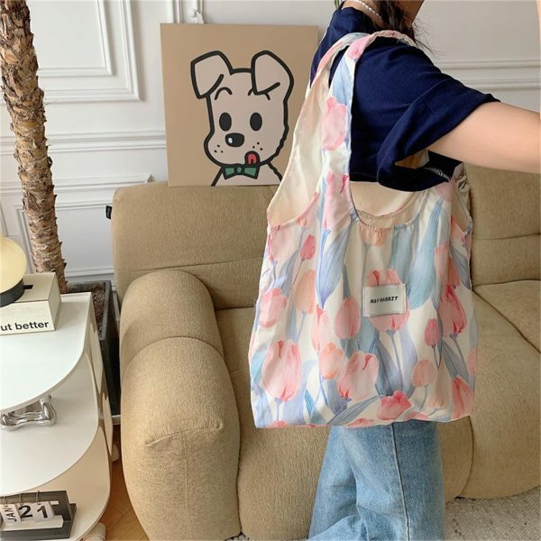 Y2K Floral Canvas Tulip Tote Bag - Streetwear Shoulder Bag