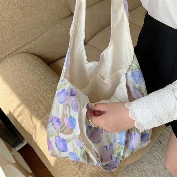 Y2K Floral Canvas Tulip Tote Bag - Streetwear Shoulder Bag