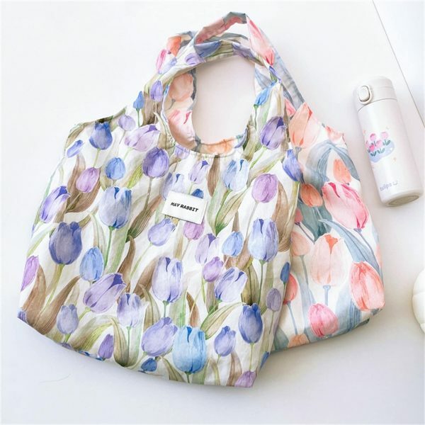 Y2K Floral Canvas Tulip Tote Bag - Streetwear Shoulder Bag