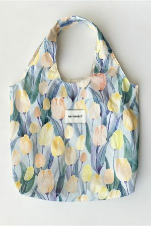 Y2K Floral Canvas Tulip Tote Bag - Streetwear Shoulder Bag