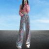 Y2K Floral Denim Baggy Pants for Women - Light Flare Streetwear