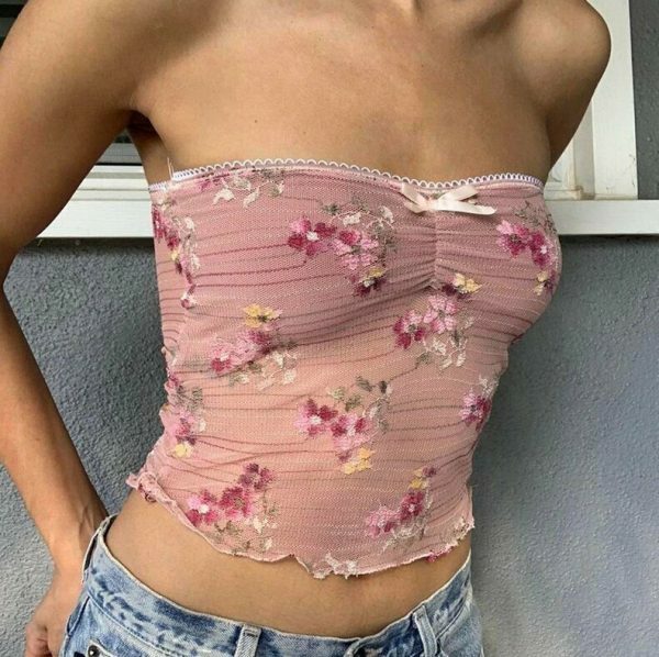 Y2K Floral Ditsy Tube Top - Streetwear Fashion Aesthetic