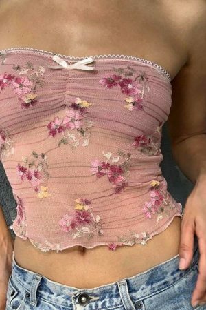 Y2K Floral Ditsy Tube Top - Streetwear Fashion Aesthetic