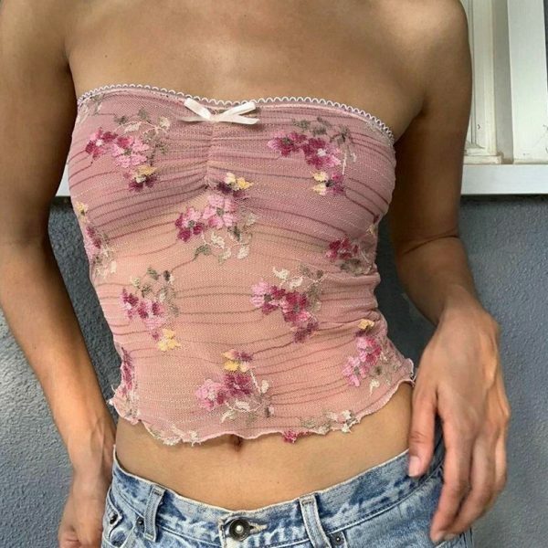 Y2K Floral Ditsy Tube Top - Streetwear Fashion Aesthetic