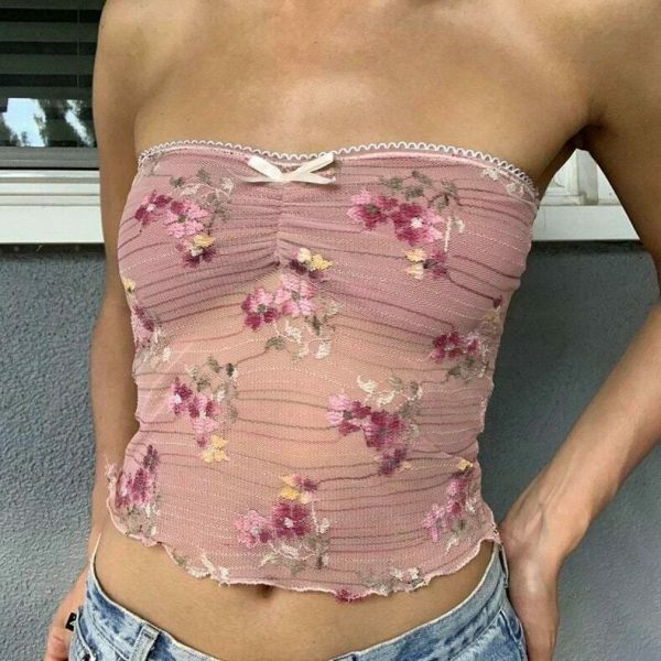 Y2K Floral Ditsy Tube Top - Streetwear Fashion Aesthetic