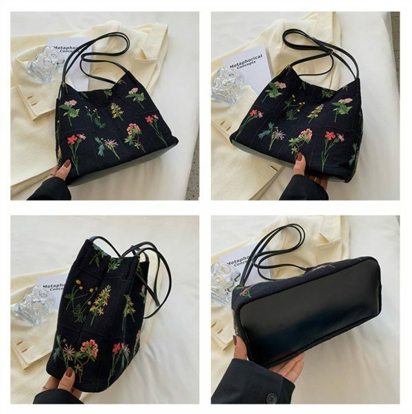 Y2K Floral Embroidered Crossbody Bag - Streetwear Fashion Statement