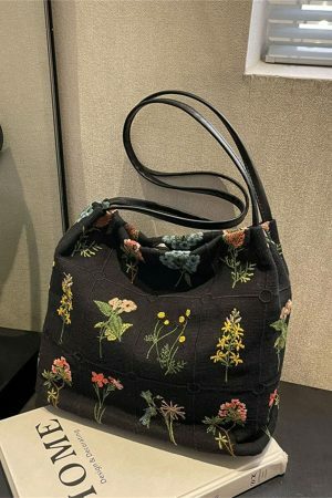 Y2K Floral Embroidered Crossbody Bag - Streetwear Fashion Statement