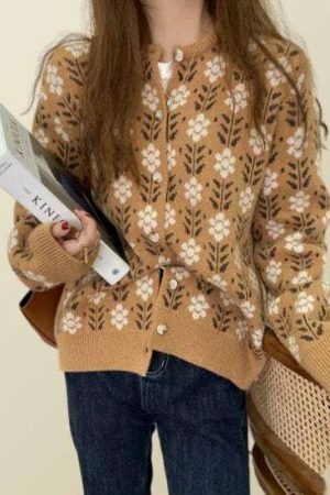 Y2K Floral Embroidered Knit Cardigan