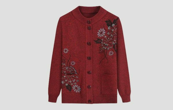 Y2K Floral Embroidery Knit Cardigan for Women, Cozy Winter Sweater with Boho Style