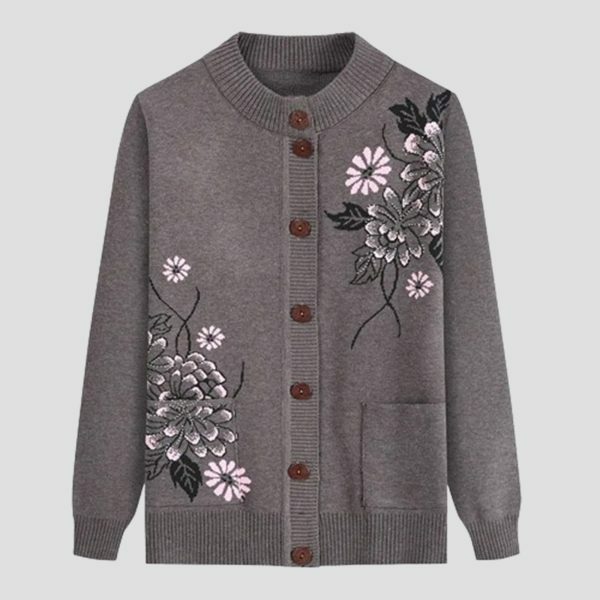 Y2K Floral Embroidery Knit Cardigan for Women, Cozy Winter Sweater with Boho Style