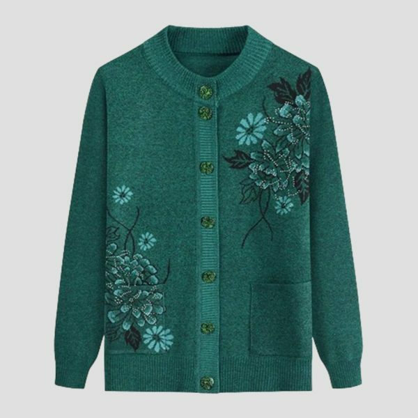 Y2K Floral Embroidery Knit Cardigan for Women, Cozy Winter Sweater with Boho Style