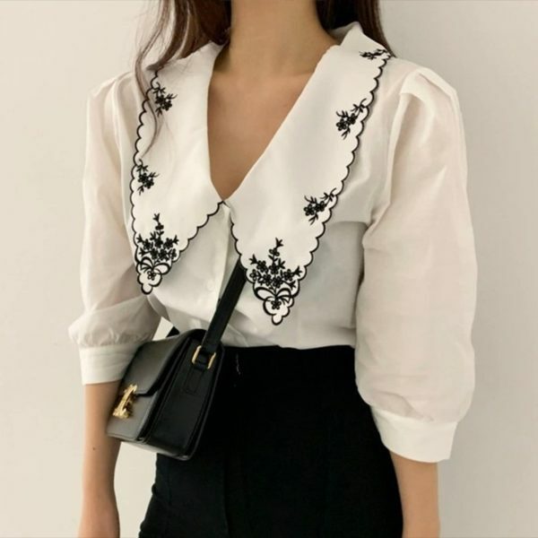 Y2K Floral Embroidery Puff Sleeve Blouse | Streetwear Chic Fashion Top