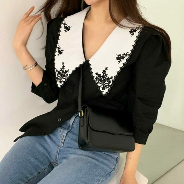 Y2K Floral Embroidery Puff Sleeve Blouse | Streetwear Chic Fashion Top