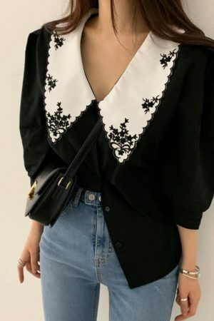 Y2K Floral Embroidery Puff Sleeve Blouse | Streetwear Chic Fashion Top