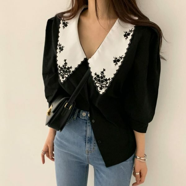 Y2K Floral Embroidery Puff Sleeve Blouse | Streetwear Chic Fashion Top