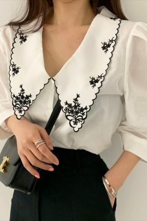 Y2K Floral Embroidery Puff Sleeve Blouse | Streetwear Chic Fashion Top