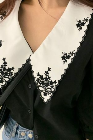 Y2K Floral Embroidery Puff Sleeve Blouse | Streetwear Chic Fashion Top