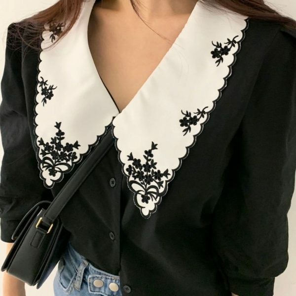 Y2K Floral Embroidery Puff Sleeve Blouse | Streetwear Chic Fashion Top