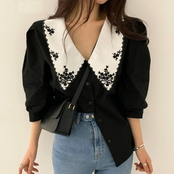 Y2K Floral Embroidery Puff Sleeve Blouse | Streetwear Chic Fashion Top