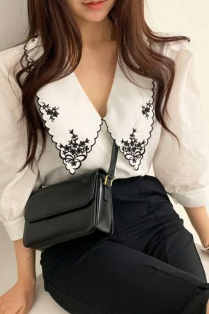 Y2K Floral Embroidery Puff Sleeve Blouse | Streetwear Chic Fashion Top