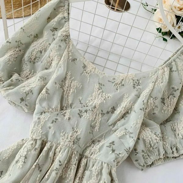 Y2K Floral Fairy Chiffon Puff Sleeve Dress Women's Streetwear Aesthetic